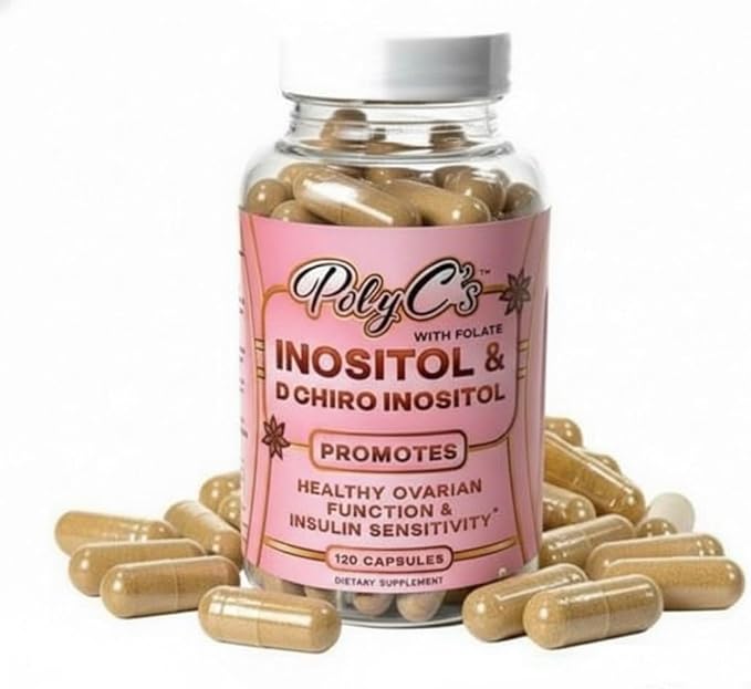 POLYC'S Inositol Supplement for Women - Myo-Inositol & D-Chiro Inositol Capsules 40:1 Ratio, Hormone Balance Aid and Women's Menstrual Health, Ovarian & Ovulation Support, Vegan, 120 Capsules