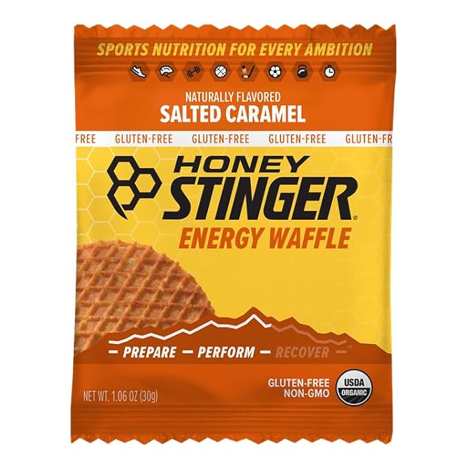 Honey Stinger Organic Gluten Free Salted Caramel Waffle | Energy Stroopwafel for Exercise, Endurance and Performance | Sports Nutrition for Home & Gym, Pre & Post Workout | Box of 16 Waffles, 16.96 Oz