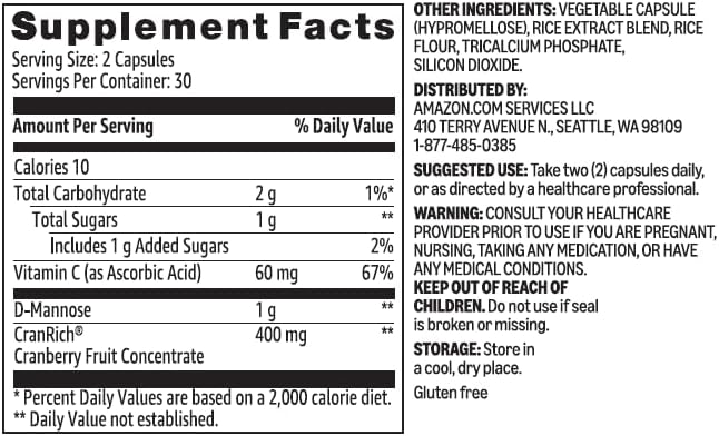 Amazon Basics Cranberry Extract Vegetarian Capsules, 400mg 60 Count