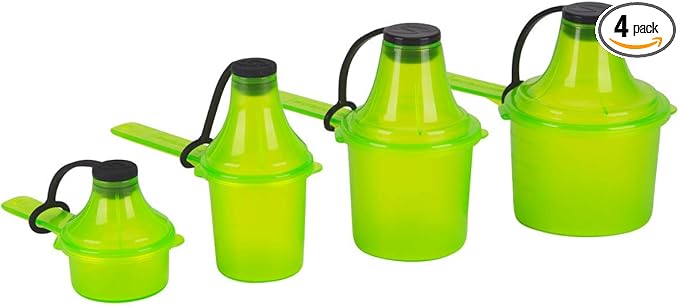 The Scoopie Supplement Container, Scoop, and Funnel System for Pre Workout Powder and Protein, Spill Proof Holder Dispenser, Gym and Shaker Bottle Travel Accessory, 4 Pack, GREEN (15cc 30cc 60cc 90cc)
