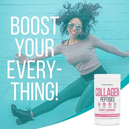 NaturesPlus Collagen Peptides, Berry Lemonade - 0.8 lb Powder - Hair, Skin, Nail & Joint Health, Immune System Support - Non-GMO, Gluten Free - 14 Servings