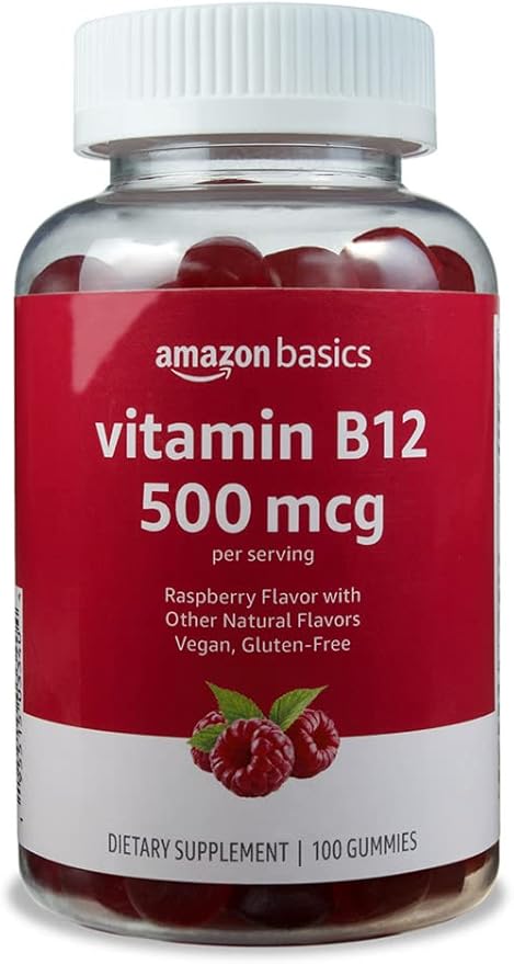 Amazon Basics Vitamin B12 500 mcg Gummies for Energy Production, Metabolism and Immune System Support, Raspberry Flavor, 100 Count