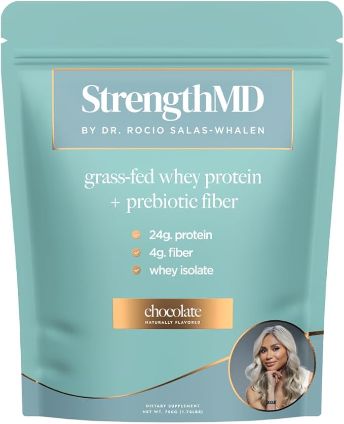 StrengthMD Physician Formulated Protein + Fiber Shake for GLP-1 Support | 24g Protein Grass-Fed Whey, 4g Fiber & Digestive Enzymes, Low Carb, No Added Sugar, Chocolate, 1.72 lb