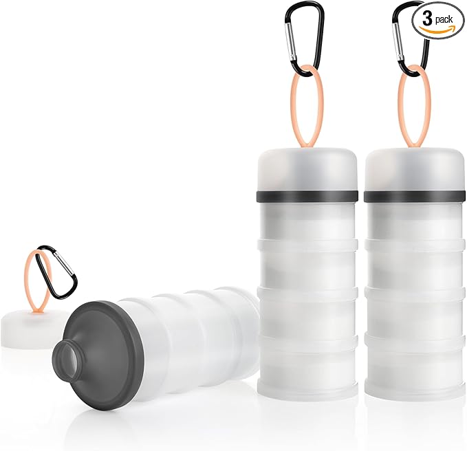 Accmor 3 Pcs Protein Powder Container to Go with Funnels Stand, 4 Compartments Stackable Protein Powder Dispenser for Workout, Fitness, Travel