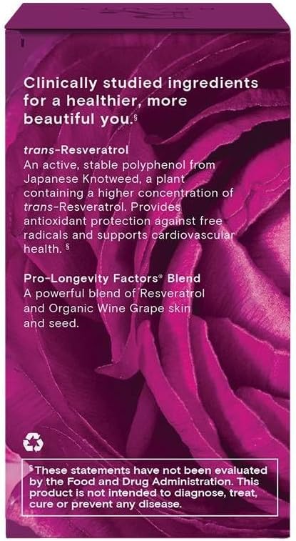 Reserveage Beauty, Resveratrol 100 mg, Antioxidant Supplement for Heart and Cellular Health, Supports Healthy Aging and Immune System, Paleo, Keto, 30 Capsules (30 Servings)