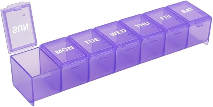 EZY DOSE Weekly (7-Day) Daily Pill Case, Medicine Planner, Vitamin Organizer, Supplement Container, Convenient and Easy to Use, Large Compartments, Travel Friendly, Purple, Made in the USA, BPA Free