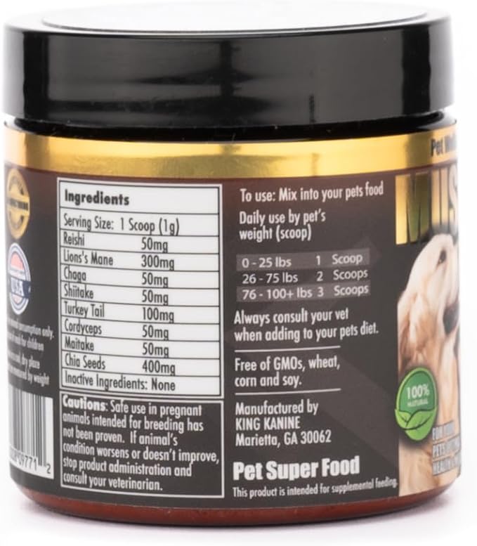 King Kanine Mushroom Plus, Protein & Joints 2 oz | Organic Powder to Improve Optimal Health & Pets Wellness | Supplement for Dogs & Cats Care Made with Fiber & Vitamins | Veterinarian Approved