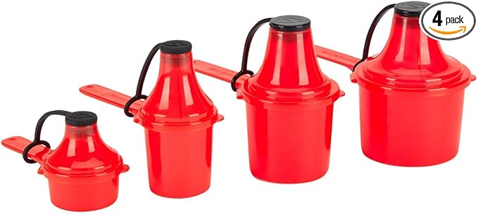 The Scoopie Supplement Container, Scoop, and Funnel System for Pre Workout Powder and Post Workout Protein, Spill Proof Holder Dispenser, Gym and Shaker Bottle Travel Accessory, PACK OF 4, RED