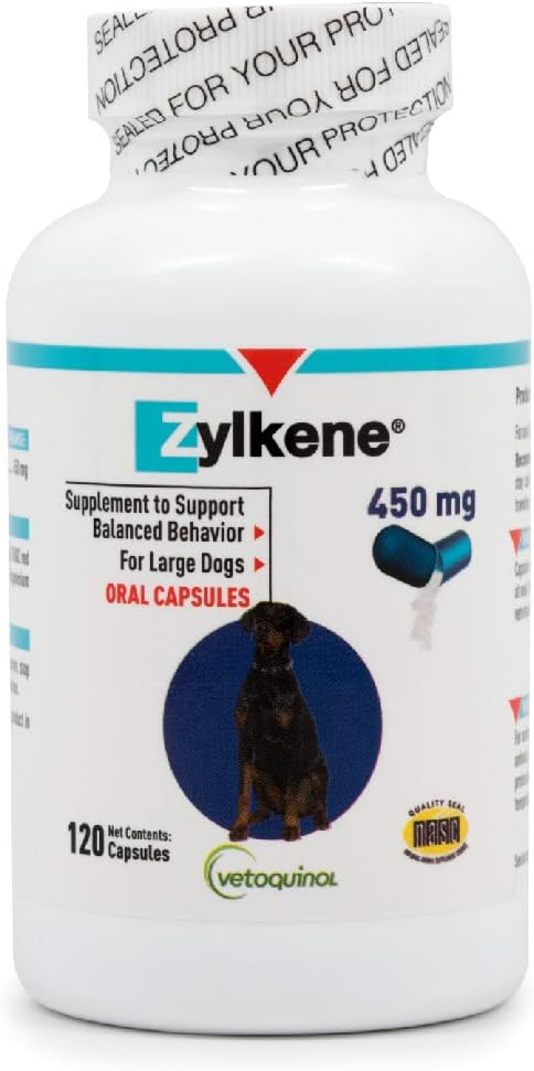 Vetoquinol Zylkene - Calming Support for Large Dogs 33132 lb - Supports Behavior & Occasional Anxiety - Perfect for Boarding, Vet Visits & Celebrations - Non-Drowsy & Lactose-Free - 120 Capsules