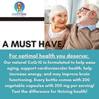 CoQ10 - Co-Enzyme Q10-200 mg -High Absorption - 400 mg per 2 caps - Non-GMO - Gluten Free - 200 Veg. Caps - Heart & Cellular Support - Made in USA by Foxxy Doc