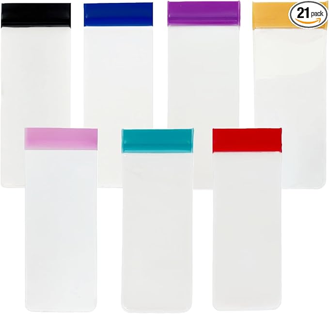21 Pack Protein Powder Travel Bulk Containers 7 Colors Mixed Reusable Resealable Portable Bags Clear EVA Packets to Go Supplement Storage Organizer for Gym Workout Fitness