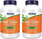 NOW Foods Supplements, Silymarin Milk Thistle Extract 300 mg with Artichoke and Dandelion, Double Strength, Supports Liver Function*, 250 Veg Capsules (Pack of 2)
