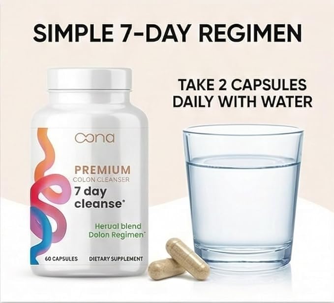 7 Day Advanced Colon Cleanse, Prebiotics & Natural Herbs, Supports Detox & Gut Flora for Women & Men, with Cascara Sagrada, Black Walnut Hulls & Black Cohosh, 60 Capsules 1-2 Daily | 7 Day Cleanse