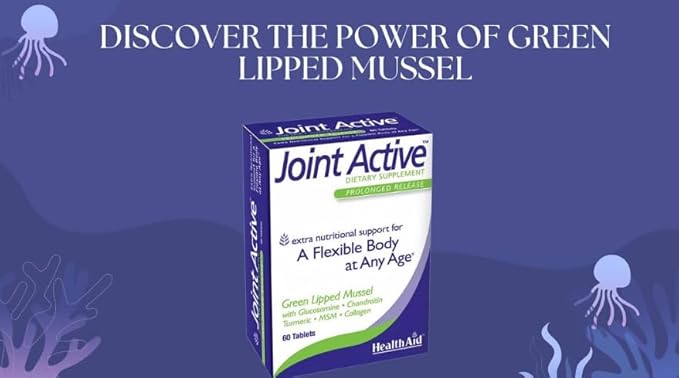 Healthaid Jointactive, 60 Ct, Prolongued Release, A Flexible Body at Any Age, Green Lipped Mussel, with Glucosamine, Chondroitin Tumeric, MSM, Collagen.