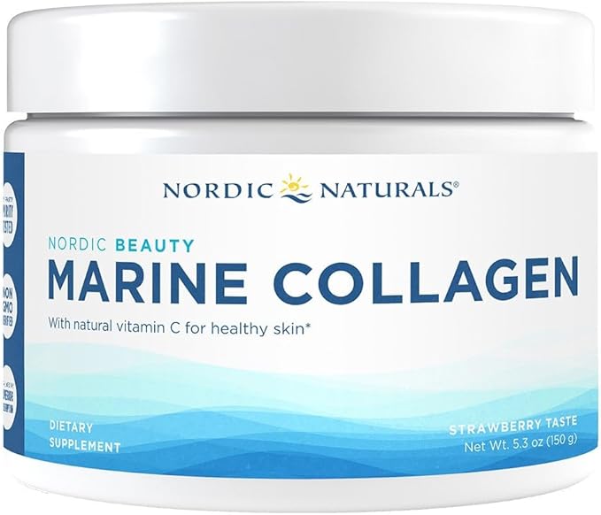 Nordic Naturals Nordic Beauty Marine Collagen Powder, Strawberry - 5.29 Ounces - Collagen Powder Supplement for Healthy Skin, Joints, and Bones, Vitamin C for Antioxidant Support - 30 Servings