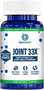 BioTrust Joint 33X Advanced 3-in-1 Joint Support Supplement - Healthy Flexibility, Mobility Relief & Comfort - Boswellia Serrata, Type II Collagen, Hyaluronic Acid - 30 Capsules
