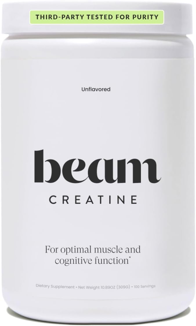 Beam Creatine Monohydrate Powder – 5g Micronized Creatine Monohydrate, Third Party Tested Creatine for Women & Men, Muscle Strength, Growth, Recovery & Cognitive Support, Unflavored, 100 Servings