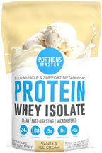 Portions Master CFM Whey Isolate Protein Powder, 2 LB, 23g Low Carb, Low Fat, Cold-Processed, Fast Absorbing, Muscle Growth & Recovery Support (Vanilla Ice Cream)