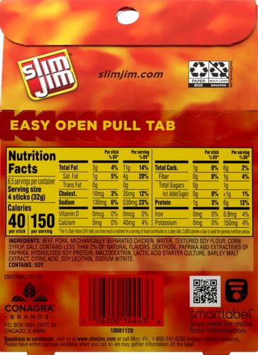 Slim Jim Smoked Meat Sticks, Original Flavor, 6g Protein Per Serving, Snack Size, Father's Day Gift, 0.28 oz. (26 Count) (Pack of 2)