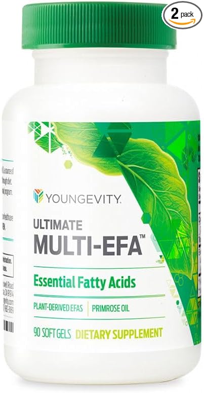 Youngevity Ultimate Multi-EFA™ - Plant Based EFA Supplement - No Fish - Small Softgel for Adults and Children, Evening Primrose - 90 Softgels (Pack of 2)