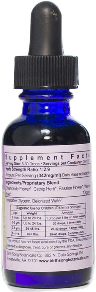 Birth Song Botanicals Children's Tranquility Tincture, Herbal Supplement with Valerian Root and Chamomile, 1oz Bottle Children's Herbal Immune Support, 1oz