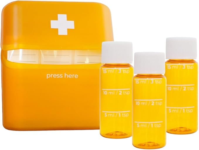 Travel Size Bottles for Medicines (Liquid or Pills) Carrying Case - Amber 3 Pack