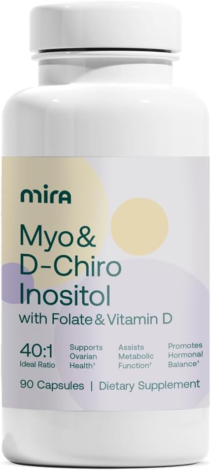 MIRA PCOS Supplement, Myo Inositol & D-Chiro Inositol 40:1 Ratio, Helps Promote Hormonal Balance and Support Ovarian Health & Metabolism, 90 Capsules (30 Servings), 1 Bottle