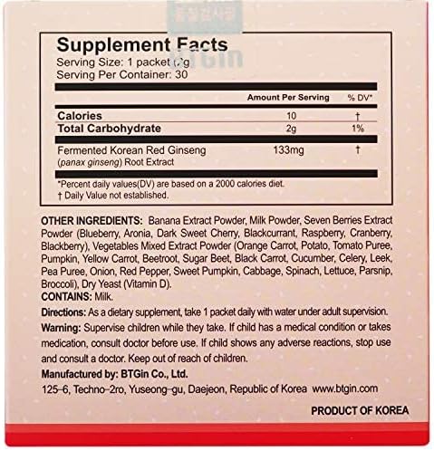 Vita Ginseng Kids, Vitamin D, Zinc, 7 Berries, Banana, 20 Vegetables, Milk Powder for Immune Support, Focus and Memory Boost, 30 Packets (1Set)