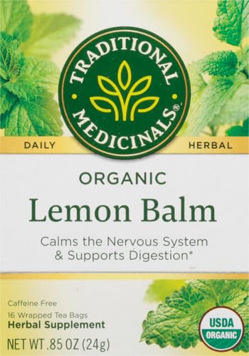 Traditional Medicinals Organic Lemon Balm Tea, Tea Bags | Herbal | Pack of 2 | 16 Count | Calming