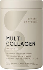 Sports Research® Multi Collagen Protein Powder - Food Sourced Collagen Peptides (Type I, II, III, V, X) with Hyaluronic Acid + Vitamin C - Gluten Free · Non-GMO · 30 Servings (Unflavored)