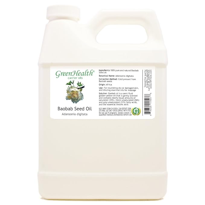 Baobab Seed Carrier Oil - 32 fl oz (946 ml) - 100% Pure Cold Pressed - GreenHealth