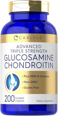 Carlyle Glucosamine Chondroitin MSM Turmeric | 200 Count | Advanced Triple Strength Supplement | Non-GMO & Gluten Free