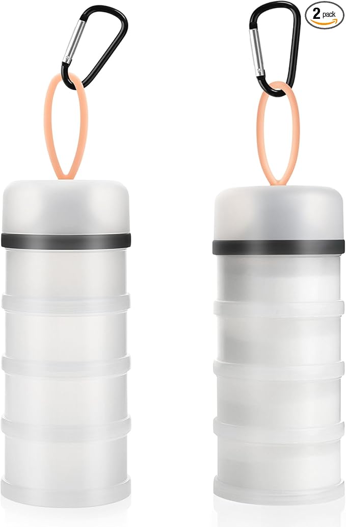 Accmor 2 Pcs Protein Powder Container to Go with Funnels Stand, 4 Compartments Stackable Protein Powder Dispenser for Workout, Fitness, Travel
