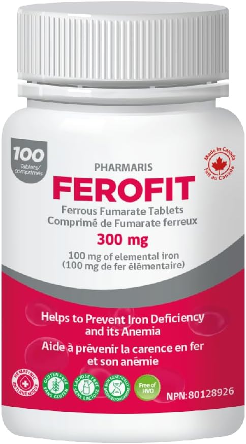 Ferofit - Ferrous Fumarate 300mg (100mg Elemental Iron), Prevents Anemia Due to Deficiency, Iron Supplement for Women & Men, 100 Tablets