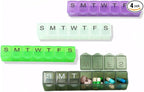 4 Pack Weekly (7-Day) Pill Organizer, 7 Days Pill Case Travel Daily Pill Box Portable Medicine Organizer and Planner with Compartment for Vitamins, Fish Oil, Supplements and Medication (4, Color)
