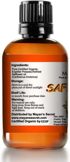 Mayan's Secret Organic Safflower Oil – High Oleic, Expeller Pressed, 100% Pure & Non-GMO, Rich in Vitamin E & Oleic Acid, Deep Moisturizing Oil for Soft Healthy Skin