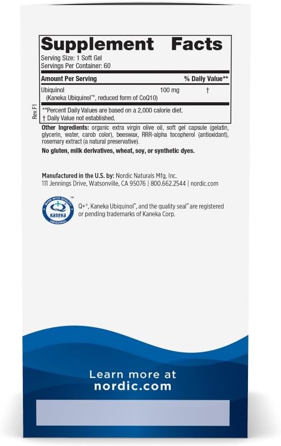 Nordic Naturals Nordic CoQ10 Ubiquinol - 60 Mini Soft Gels - 100 mg Coenzyme Q10 (CoQ10) Ubiquinol - Heart & Brain Health, Cellular Energy Production, Antioxidant Support - Non-GMO - 60 Servings