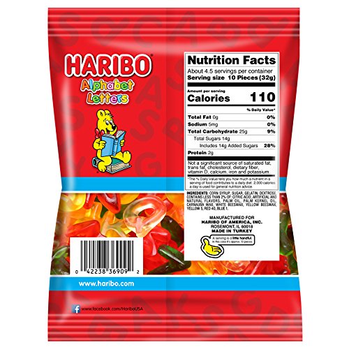 HARIBO Gummi Candy, Alphabet Letters, 5 oz. Bag (Pack of 12)