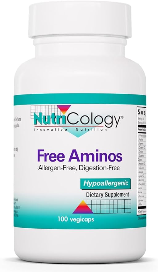 Nutricology Free Aminos Supplement - Essential Amino Acids Complex, Lean Muscle Mass Support, Vegetarian Capsules - 100 Count