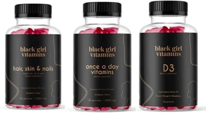 Black Girl Vitamins Look Good Feel Good Bundle – Hair Skin & Nails, Vitamin D3 2000IU & Once a Day Multivitamin - Women's Supplement Bundle – Energy, Immunity & Beauty Support