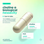 Choline 500mg Prenatal Supplement with Iron 40mg – Prenatal Vitamins for Women – Pregnancy Brain, Memory & Cognitive Support – Ferrous Fumarate, Vegan – 30 Servings
