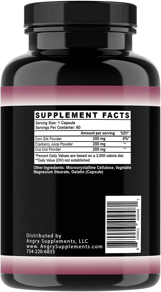 Angry Supplements Urinary Care for Women – UTI & Urinary Tract Health Support – Cranberry, Corn Silk & Uva Ursi – Bladder Cleanse Complex – 60 Capsules, 60 Day Supply (1-Bottle)