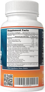 Triple Strength Omega 3-6-9 Fish Oil, Flaxseed & Evening Primrose Oil, 2000mg EPA & DHA (200 Softgels)
