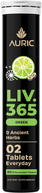 Auric Liv365 Liver Detox Supplement 20 Tablets | Lemon Flavour Advanced Herbal Formula for Liver Health, Detox & Cleansing