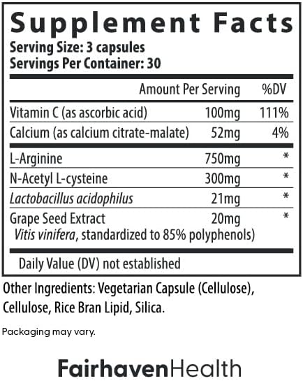 Fairhaven Health FertileCM Fertility Supplement for Women, Capsules - Fertile Cervical Mucus, Ovulation Cycle, Includes L-Arginine, N-Acetyl-Cysteine, Grape Seed Extract and Vitamin C - 90 Capsules