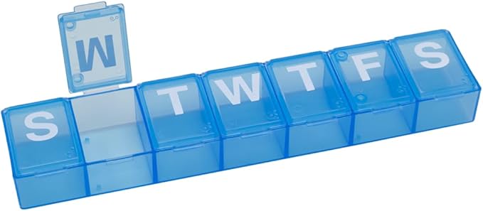 EZY DOSE Weekly 7-Day Pill Organizer, X-Large Vitamin and Medicine Box, Spacious Compartments for Pills and Supplements, Durable Design, Easy-Open Lids, Perfect for Home and Travel Use, Blue