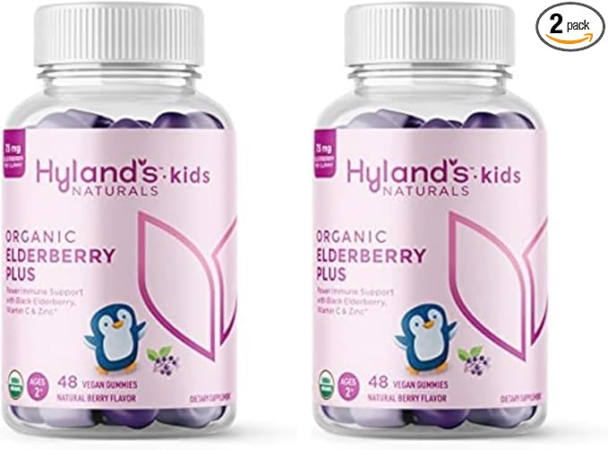 Hyland's Kids Organic Elderberry Plus Gummies, Organic Black Elderberry with ZINC and Vitamin C, Immune Support for Children, 48 Vegan Gummies (Pack of 2)