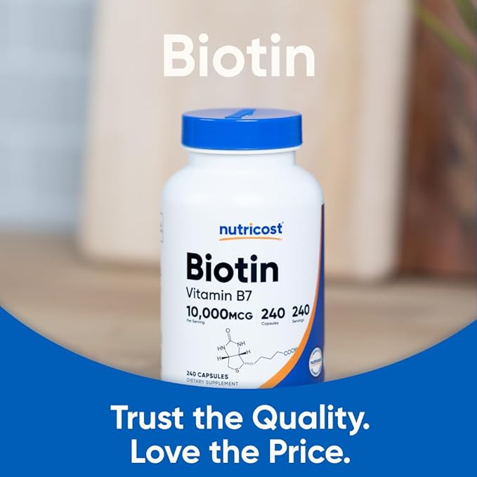 Nutricost Biotin (Vitamin B7) 10,000mcg (10mg) Vitamin Supplement, 240 Capsules - Vegetarian, Gluten Free, Quick Release, Non-GMO