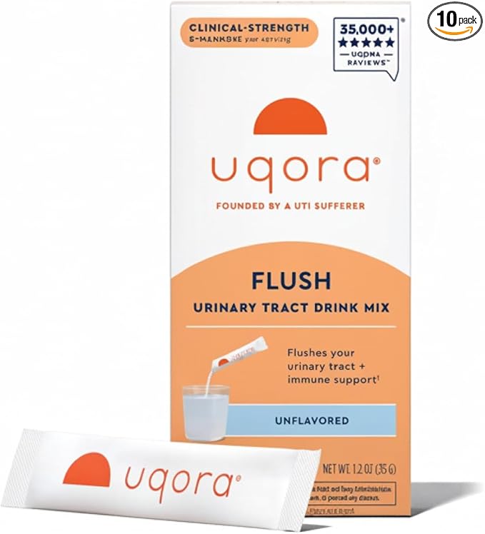 Uqora Flush - Urinary Tract* with D-Mannose, Vitamin C, Vitamin B6, Potassium, Magnesium & Calcium - Gluten-Free & Vegan - Unflavored - 10 Packets (1 Pack)
