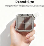 Small Stylish Pill Case, Compact Vitamin Box, Portable Travel Pill Dispenser, 4 Compartments Medications & Supplements Organizer (Black)